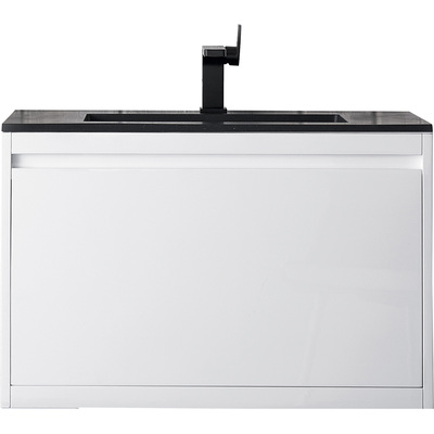 James Martin Mantova 31.5 inch Single Vanity, Glossy White w/ Charcoal Black Composite Stone Top, 840108962196, 805-V31.5-GW-CH