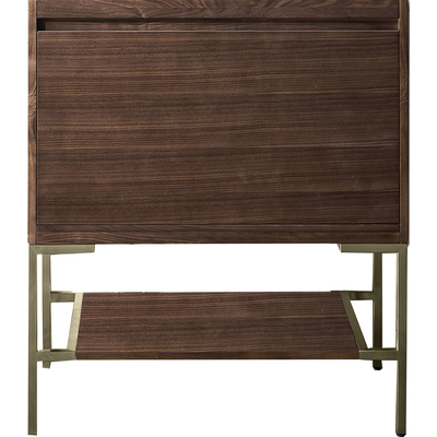 James Martin Mantova 31.5 inch Single Vanity Cabinet, Mid-Century Walnut, Champagne Brass Base, 840108977589, 805-V31.5-WLT-CB
