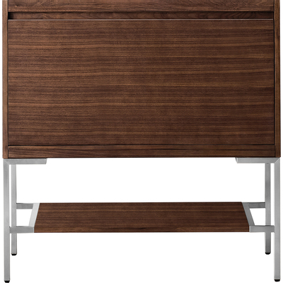 James Martin Mantova 35.4 inch Single Vanity Cabinet, Mid-Century Walnut, Brushed Nickel Base, 840108962455, 805-V35.4-WLT-BNK