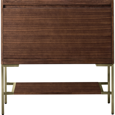 James Martin Mantova 35.4 inch Single Vanity Cabinet, Mid-Century Walnut, Champagne Brass Base, 840108977565, 805-V35.4-WLT-CB