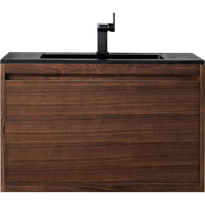 James Martin Mantova 35.4 inch Single Vanity, Mid-Century Walnut w/ Charcoal Black Composite Stone Top, 840108962493, 805-V35.4-WLT-CH