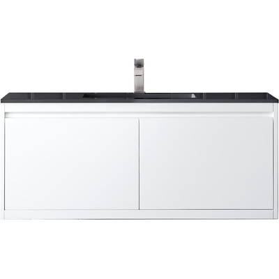 James Martin Mantova 47.3 inch Single Vanity, Glossy White w/ Charcoal Black Composite Stone Top, 840108962592, 805-V47.3-GW-CH