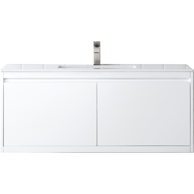 James Martin Mantova 47.3 inch Single Vanity, Glossy White w/ Glossy White Composite Stone Top, 840108962608, 805-V47.3-GW-GW