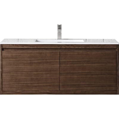 James Martin Mantova 47.3 inch Single Vanity, Mid-Century Walnut w/ Glossy White Composite Stone Top, 840108962707, 805-V47.3-WLT-GW