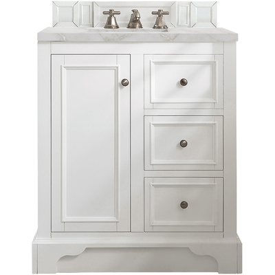 James Martin De Soto 30 inch Single Vanity, Bright White w/ 3 CM Victorian Silver Quartz Top, 840108966873, 825-V30-BW-3VSL