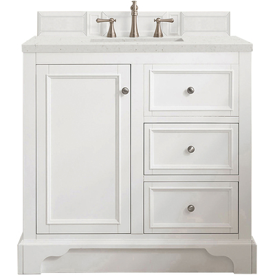 James Martin De Soto 36 inch Single Vanity, Bright White w/ 3 CM Lime Delight Quartz Top, 840108970009, 825-V36-BW-3LDL