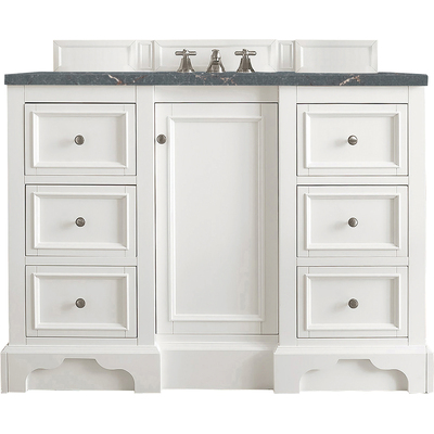 James Martin De Soto 48 inch Single Vanity, Bright White w/ 3 CM Parisien Bleu Quartz Top, 840108968457, 825-V48-BW-3PBL