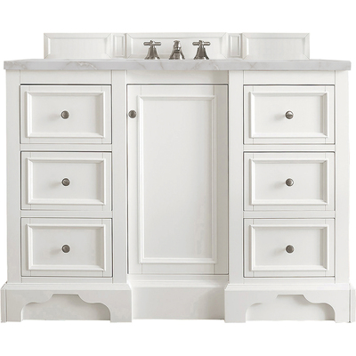 James Martin De Soto 48 inch Single Vanity, Bright White w/ 3 CM Victorian Silver Quartz Top, 840108966897, 825-V48-BW-3VSL