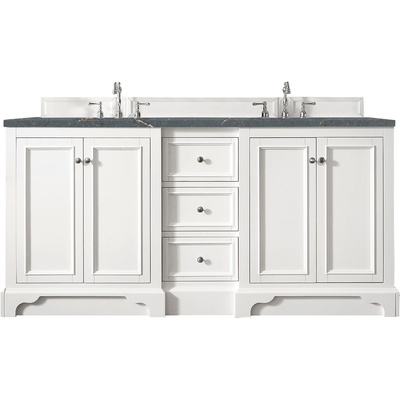 James Martin De Soto 72 inch Double Vanity, Bright White w/ 3 CM Parisien Bleu Quartz Top, 840108968464, 825-V72-BW-3PBL