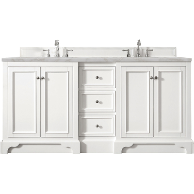 James Martin De Soto 72 inch Double Vanity, Bright White w/ 3 CM Victorian Silver Quartz Top, 840108966903, 825-V72-BW-3VSL
