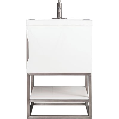 James Martin Columbia 24 inch Single Vanity, Glossy White, Brushed Nickel w/ White Glossy Composite Stone Top, 840108963315, 883-V24-GW-BN-WG