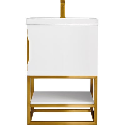 James Martin Columbia 24 inch Single Vanity, Glossy White, Radiant Gold w/ White Glossy Composite Stone Top, 840108963353, 883-V24-GW-RG-WG