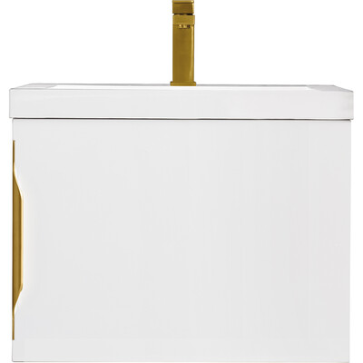 James Martin Columbia 24 inch Single Vanity, Glossy White w/ White Glossy Composite Stone Top, 840108963360, 883-V24-GW-WG