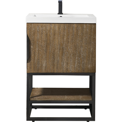 James Martin Columbia 24 inch Single Vanity, Latte Oak, Matte Black w/ White Glossy Composite Stone Top, 840108963407, 883-V24-LO-MB-WG