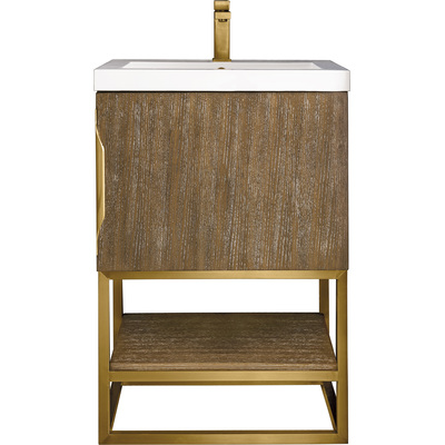 James Martin Columbia 24 inch Single Vanity, Latte Oak, Radiant Gold w/ White Glossy Composite Stone Top, 840108963421, 883-V24-LO-RG-WG