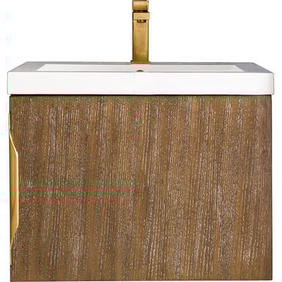 James Martin Columbia 24 inch Single Vanity, Latte Oak w/ White Glossy Composite Stone Top, 840108963438, 883-V24-LO-WG