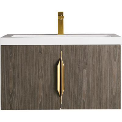 James Martin Columbia 31.5 inch Single Vanity, Ash Gray w/ White Glossy Composite Stone Top, 840108963506, 883-V31.5-AG-WG