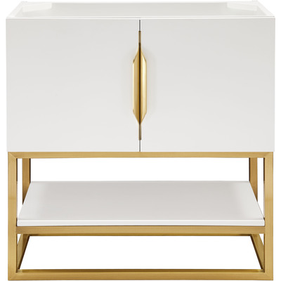 James Martin Columbia 31.5 inch Single Vanity Cabinet, Glossy White, Radiant Gold, 840108963551, 883-V31.5-GW-RG
