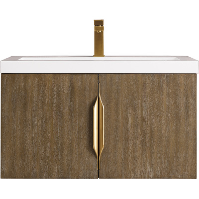 James Martin Columbia 31.5 inch Single Vanity, Latte Oak w/ White Glossy Composite Stone Top, 840108963643, 883-V31.5-LO-WG