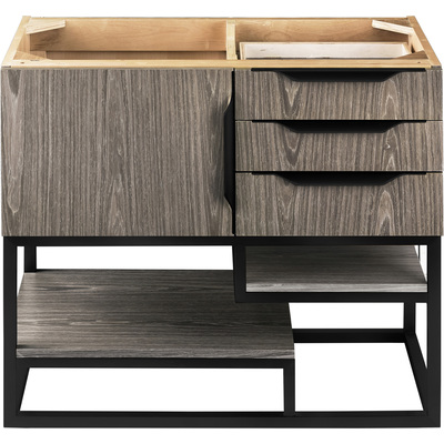 James Martin Columbia 36 inch Single Vanity Cabinet, Ash Gray, Matte Black, 840108963674, 983-V36-AGR-MB