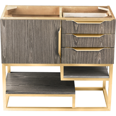 James Martin Columbia 36 inch Single Vanity Cabinet, Ash Gray, Radiant Gold, 840108963698, 983-V36-AGR-RG