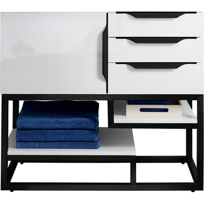 James Martin Columbia 36 inch Single Vanity Cabinet, Glossy White, Matte Black, 840108963735, 983-V36-GW-MB