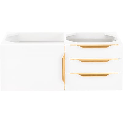 James Martin Columbia 36 inch Single Wall Mount Vanity Cabinet, Glossy White, Radiant Gold, 840108964619, 983-V36-W-GW-G
