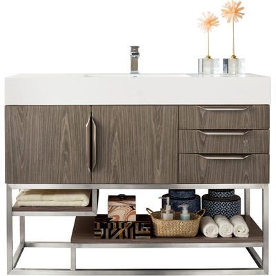 James Martin Columbia 48 inch Single Vanity Cabinet, Ash Gray, Brushed Nickel, 840108963834, 983-V48-AGR-BN