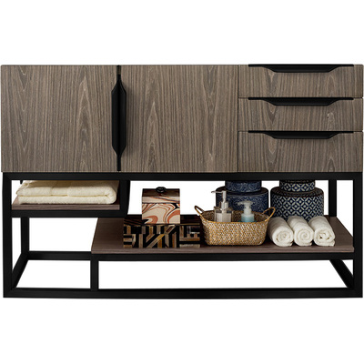 James Martin Columbia 48 inch Single Vanity Cabinet, Ash Gray, Matte Black, 840108963858, 983-V48-AGR-MB