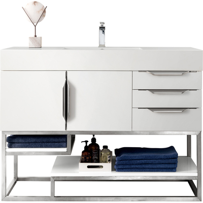 James Martin Columbia 48 inch Single Vanity Cabinet, Glossy White, Brushed Nickel, 840108963896, 983-V48-GW-BN