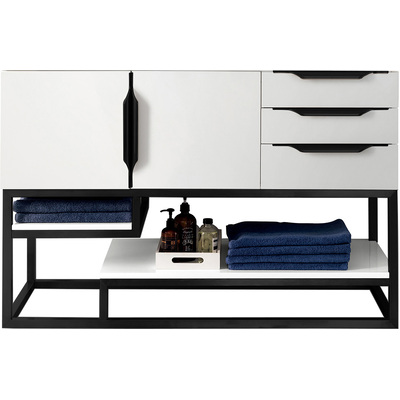 James Martin Columbia 48 inch Single Vanity Cabinet, Glossy White, Matte Black, 840108963919, 983-V48-GW-MB