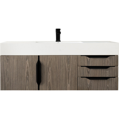 James Martin Columbia 48 inch Single Wall Mount Vanity, Ash Gray, Matte Black w/ Glossy White Composite Stone Top, 840108964749, 983-V48-W-AG-B-GW