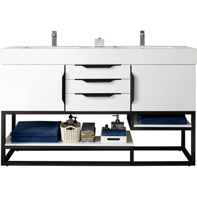 James Martin Columbia 59 inch Double Vanity Cabinet, Glossy White, Matte Black, 840108964091, 983-V59D-GW-MB
