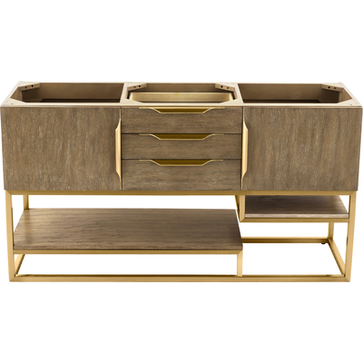 James Martin Columbia 59 inch Double Vanity Cabinet, Latte Oak, Radiant Gold, 840108964176, 983-V59D-LTO-RG