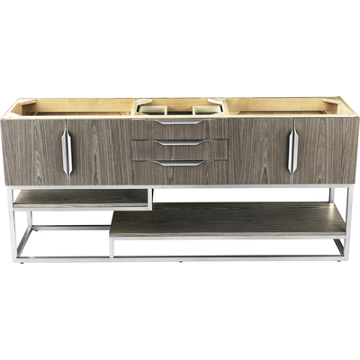 James Martin Columbia 72 inch Double Vanity Cabinet, Ash Gray, Brushed Nickel, 840108964190, 983-V72D-AGR-BN