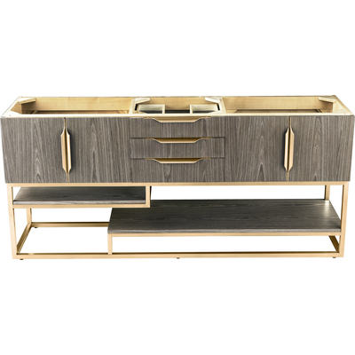 James Martin Columbia 72 inch Double Vanity Cabinet, Ash Gray, Radiant Gold, 840108964237, 983-V72D-AGR-RG