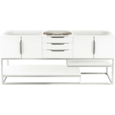 James Martin Columbia 72 inch Double Bathroom Vanity Cabinet, Glossy White, Brushed Nickel, 840108964251, 983-V72D-GW-BN