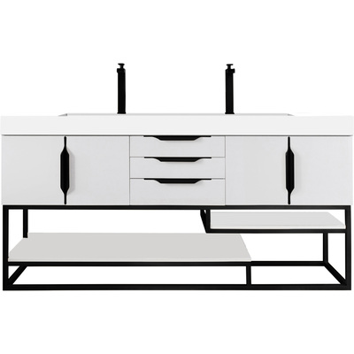 James Martin Columbia 72 inch Double Bathroom Vanity, Glossy White, Matte Black w/ Glossy White Composite Stone Top, 840108964282, 983-V72D-GW-MB-GW