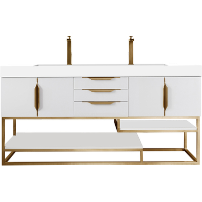 James Martin Columbia 72 inch Double Bathroom Vanity, Glossy White, Radiant Gold w/ Glossy White Composite Stone Top, 840108964305, 983-V72D-GW-RG-GW
