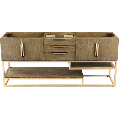 James Martin Columbia 72 inch Double Vanity Cabinet, Latte Oak, Radiant Gold, 840108964350, 983-V72D-LTO-RG