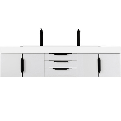 James Martin Columbia 72 inch Double Wall Mount Bathroom Vanity, Glossy White, Matte Black w/ Glossy White Composite Stone Top, 840108965111, 983-V72D-W-GW-B-GW