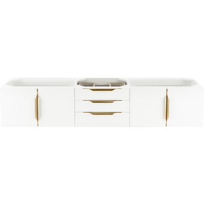 James Martin Columbia 72 inch Double Wall Mount Bathroom Vanity Cabinet, Glossy White, Radiant Gold, 840108965081, 983-V72D-W-GW-G