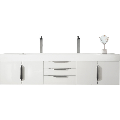 James Martin Columbia 72 inch Double Wall Mount Bathroom Vanity Cabinet, Glossy White, Brushed Nickel, 840108965067, 983-V72D-W-GW-N