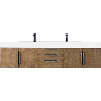 James Martin Columbia 72 inch Double Wall Mount Vanity, Latte Oak, Brushed Nickel w/ Glossy White Composite Stone Top, 840108965135, 983-V72D-W-LO-N-GW