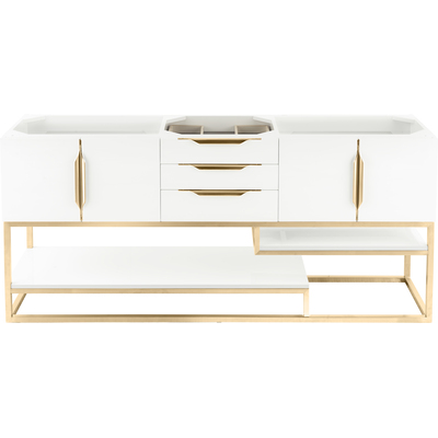 James Martin Columbia 72 inch Single Bathroom Vanity Cabinet, Glossy White, Radiant Gold, 840108964473, 983-V72S-GW-RG
