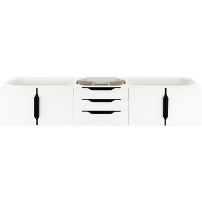 James Martin Columbia 72 inch Single Wall Mount Bathroom Vanity Cabinet, Glossy White, Matte Black, 840108965289, 983-V72S-W-GW-B