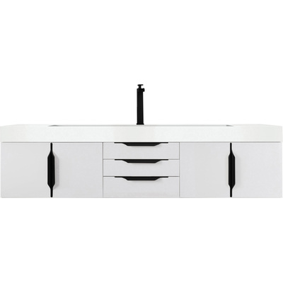 James Martin Columbia 72 inch Single Wall Mount Bathroom Vanity, Glossy White, Matte Black w/ Glossy White Composite Stone Top, 840108965296, 983-V72S-W-GW-B-GW