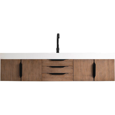 James Martin Columbia 72 inch Single Wall Mount Vanity, Latte Oak, Matte Black w/ Glossy White Composite Stone Top, 840108965357, 983-V72S-W-LO-B-GW