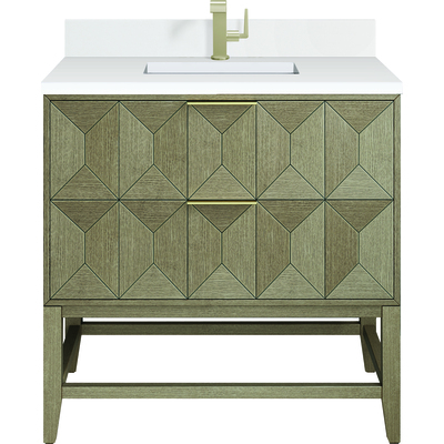 James Martin Emmeline 36 inch Single Vanity, Pebble Oak w/ Single Hole 3 CM White Zeus Top & Backsplash, 840108976063, D100-V36-PBO-1WZ