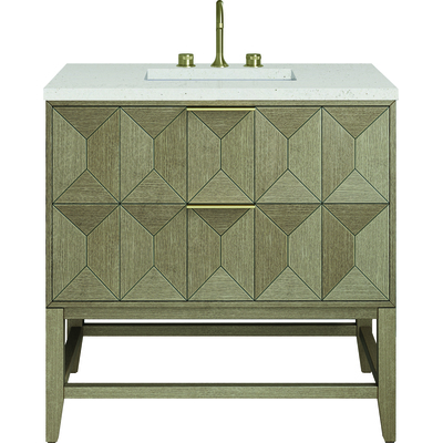James Martin Emmeline 36 inch Single Vanity, Pebble Oak w/ 3 CM Lime Delight Top, 840108970030, D100-V36-PBO-3LDL